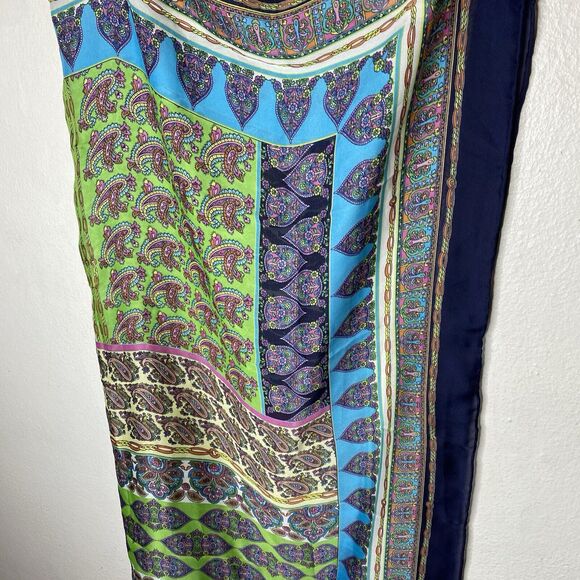 New Liz Claiborne Multicolor Square Paisley Scarf Green Blue Twee Colorful - Picture 2 of 8